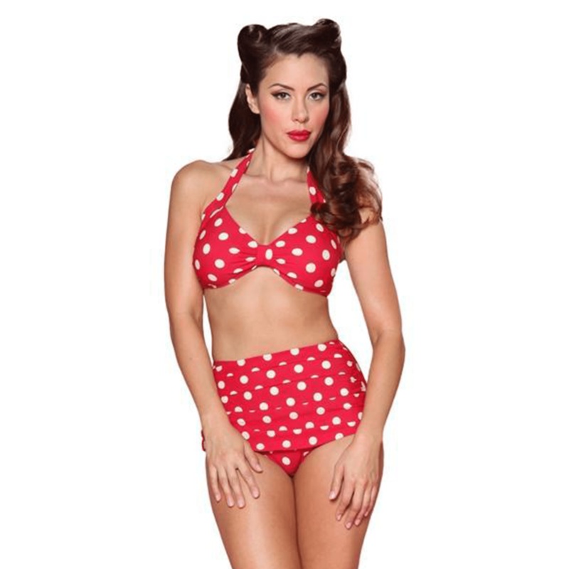 Esther Williams Classic Polka Dot Bathing Swimsuit Top – Red White