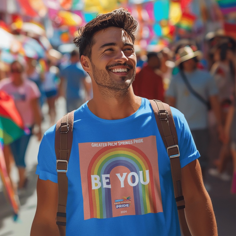 Unisex T-shirt – Be You Official Palm Springs Pride – Iris Blue