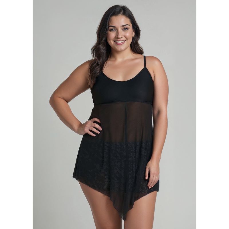 3in1 Adjustable Strap Split Front Tankini Swim Top | Plus Size