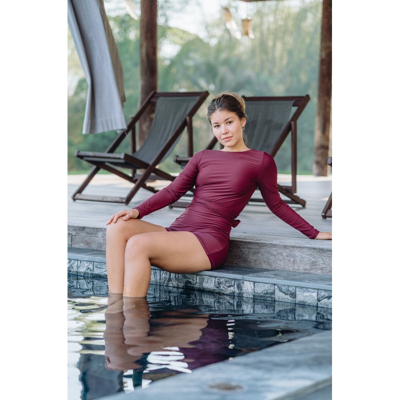 Avery 2 Piece Swim Set  Wrap Long Sleeve Top & Shorts | Plus Size