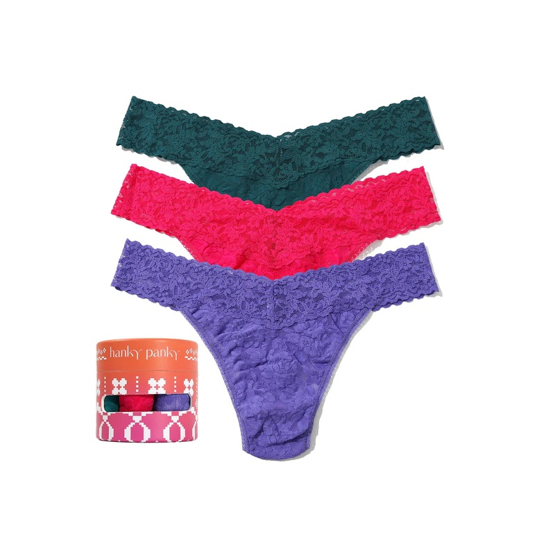 3 Original Rise Thongs In Green, Bright Rose & Violet – Hanky Panky
