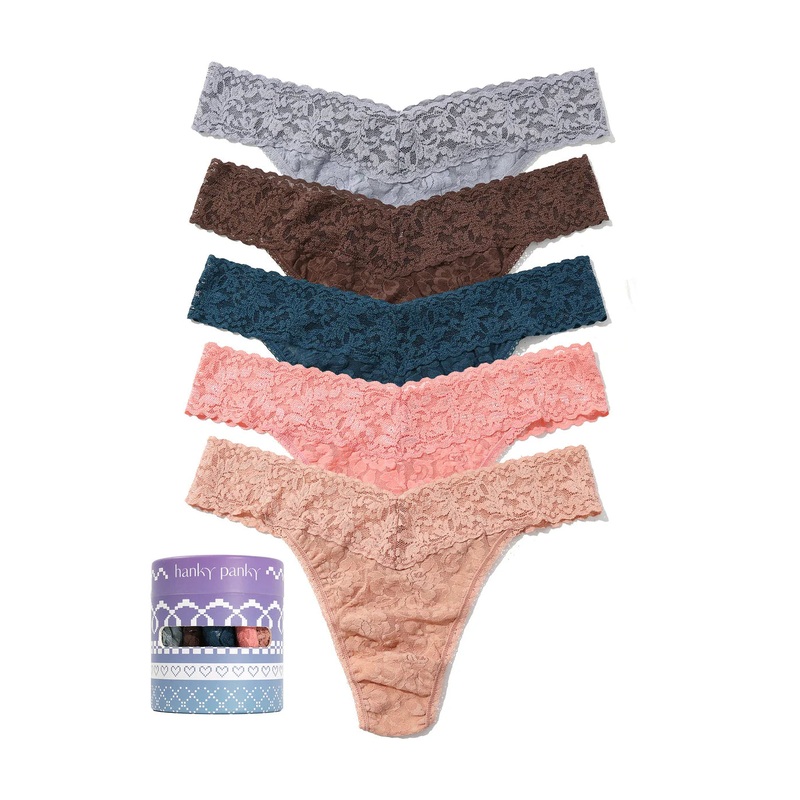 5 Original Rise Thongs In Grey, Cappuccino, Blue, Pink & Seashell – Hanky Panky