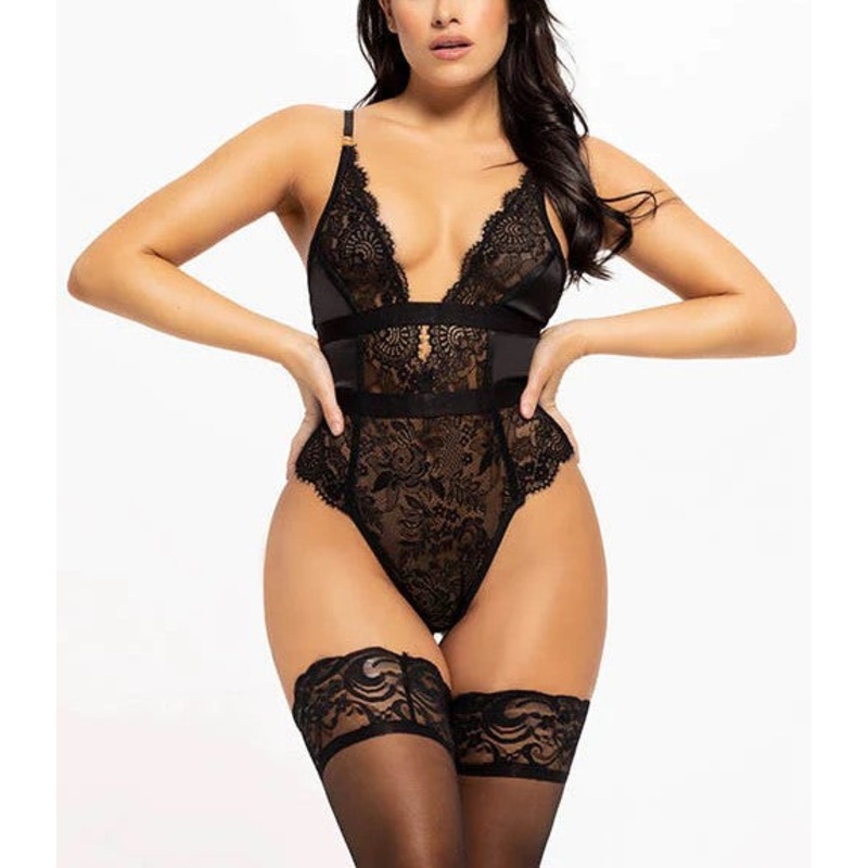 Helena Deep Plunge Teddy In Black – House of Desire