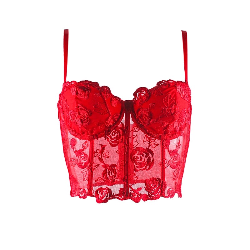 Ladies  Sexy Floral Lace Strapless Corset in Red – Lovely Lies