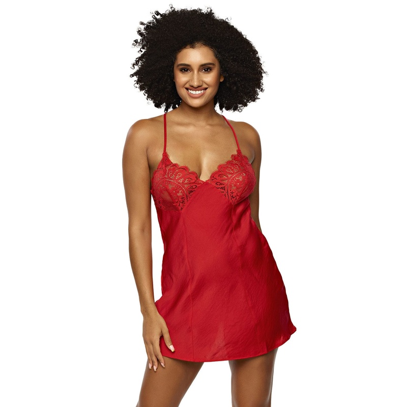 Rita Lace & Matt Satin Chemise In Tango Red – Jezebel