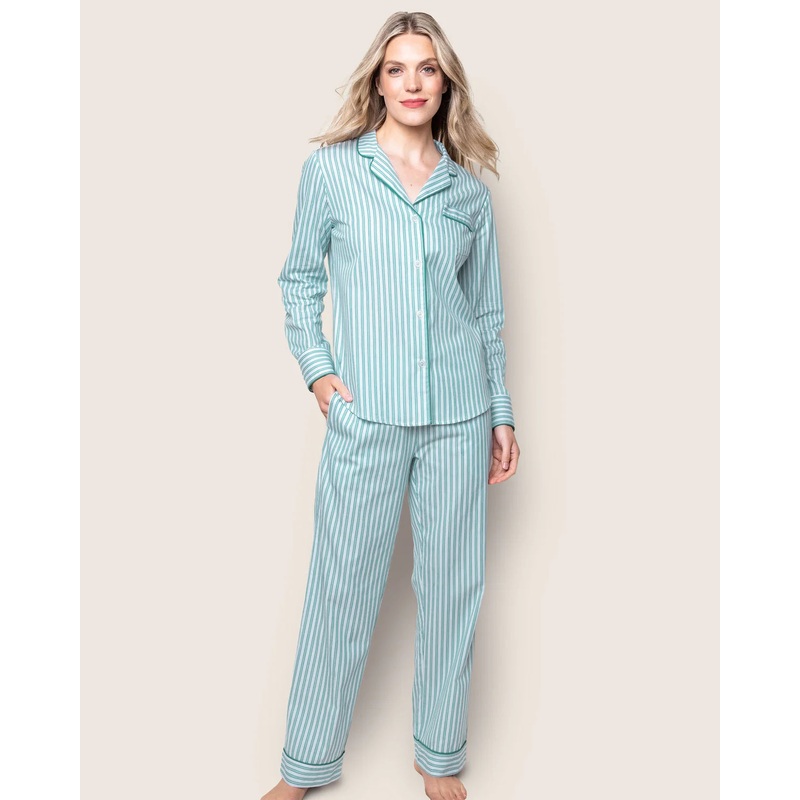 Women’s Pajama Set In Emerald Ticking – Petite Plume