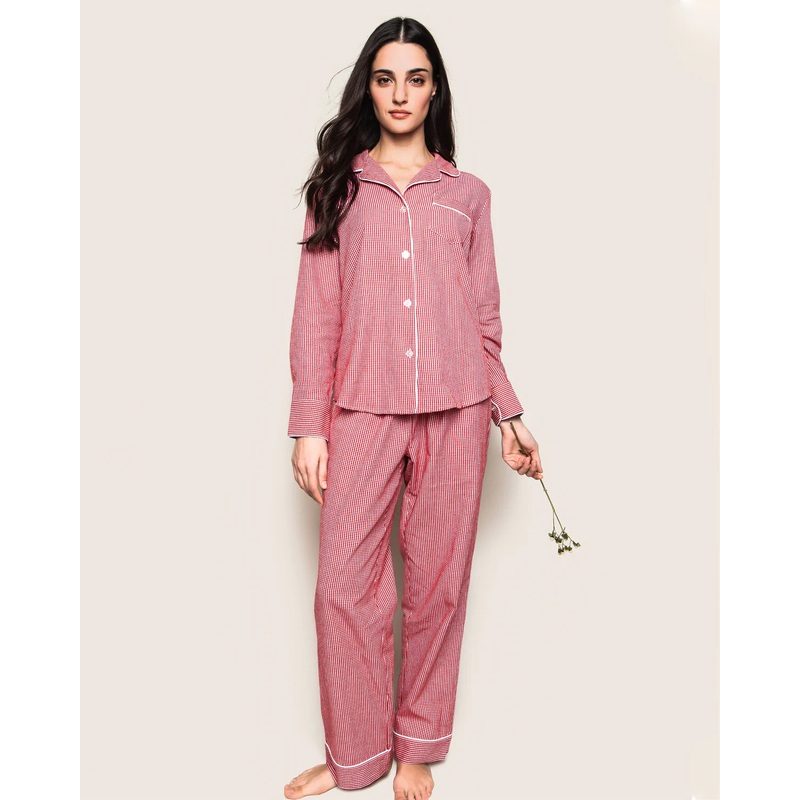 Women’s Pajama Set In Red Mini Gingham – Petite Plume