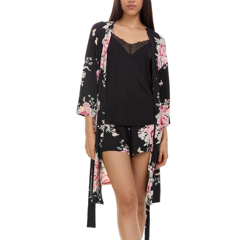 Adalynn Travel Set In Pink Notch PJ Set In Black – Flora Nikrooz