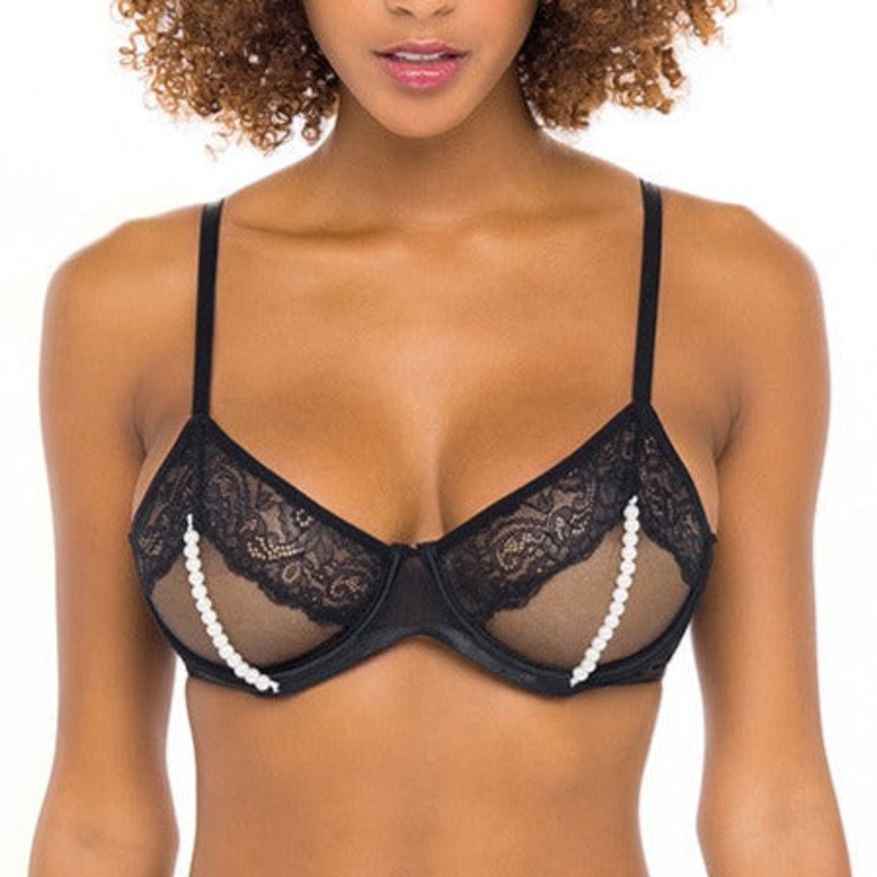 Alyssa Lace & Pearls Open Cup Bra In Black – Oh La La Cheri