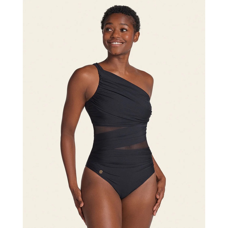 Asymmetrical Slimming Compression Swimsuit In Black – Leonisa