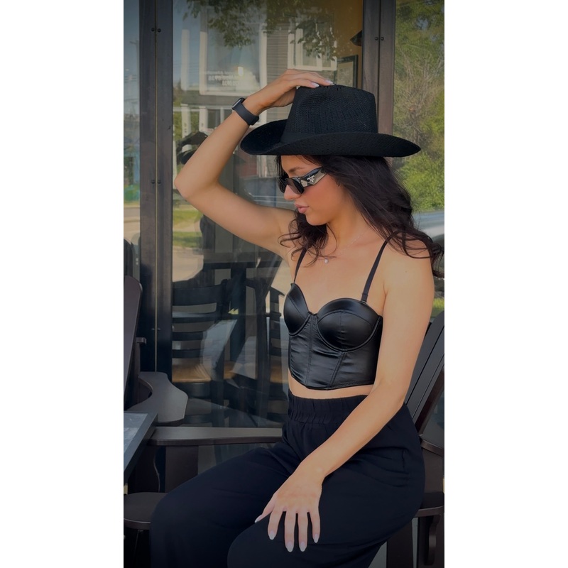 Vegan Leather Corset With Lace Back Detail In Black – Lovely Lies