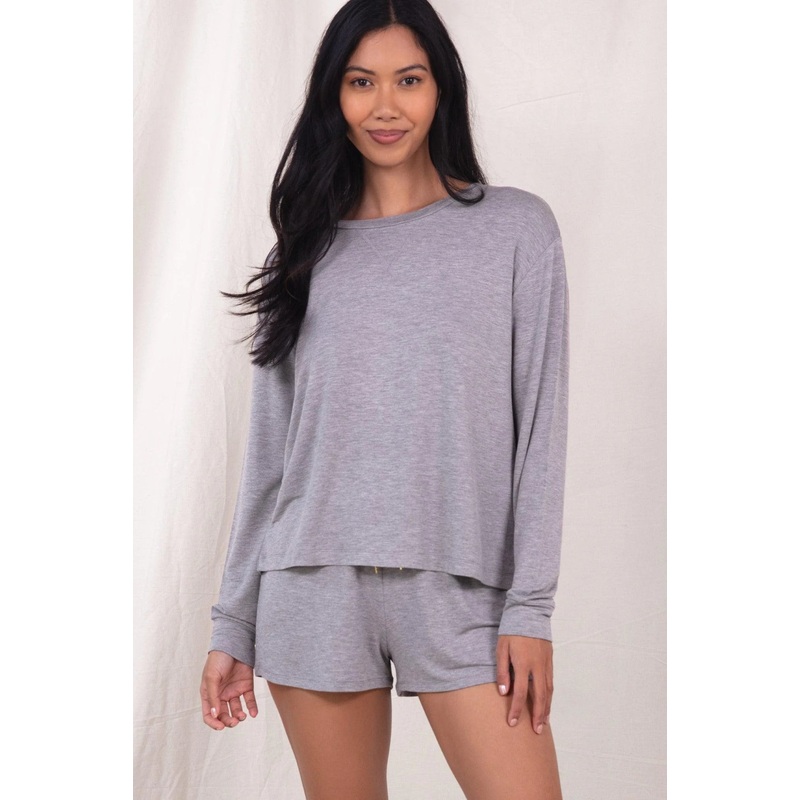 Good Times French Terry Shortie In Heather Grey Stars  – Honeydew Intimates
