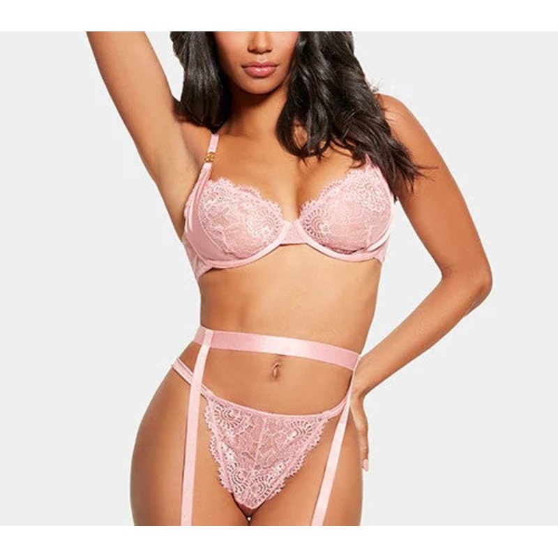Helena Satin & Lace Half Cup Bra In Pink – House of Desire