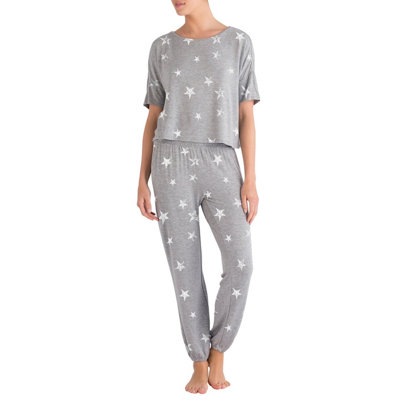Sun Lover French Terry Lounge Set In Heather Grey Stars  – Honeydew Intimates