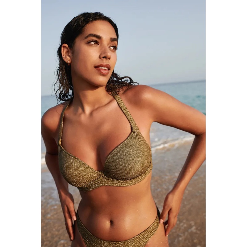 Tinjis Padded Plunge Bikini Top In Golden Olive – Marie Jo