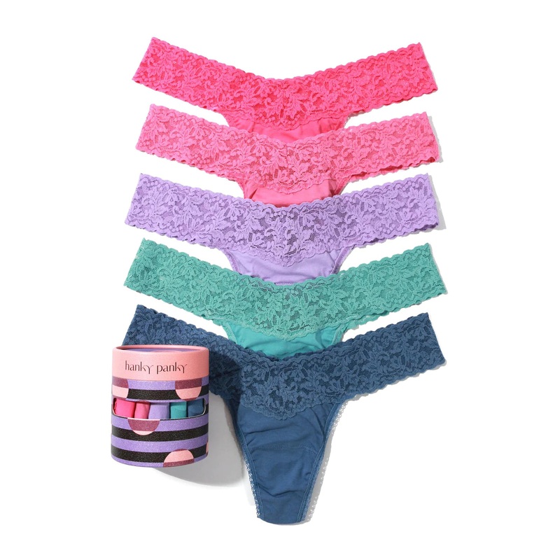 5 Cotton Low Rise Thong In Pink, Chateau pink, Lavender, Blue & Indigo – Hanky Panky