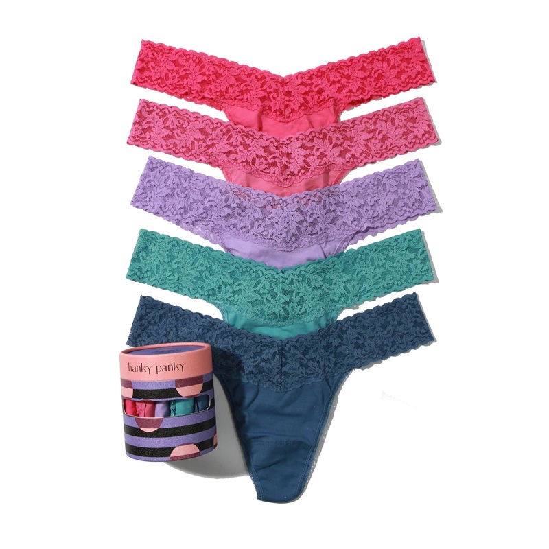 5 Cotton Original Rise Thong In Pink, Chateau pink, Lavender, Blue & Indigo – Hanky Panky