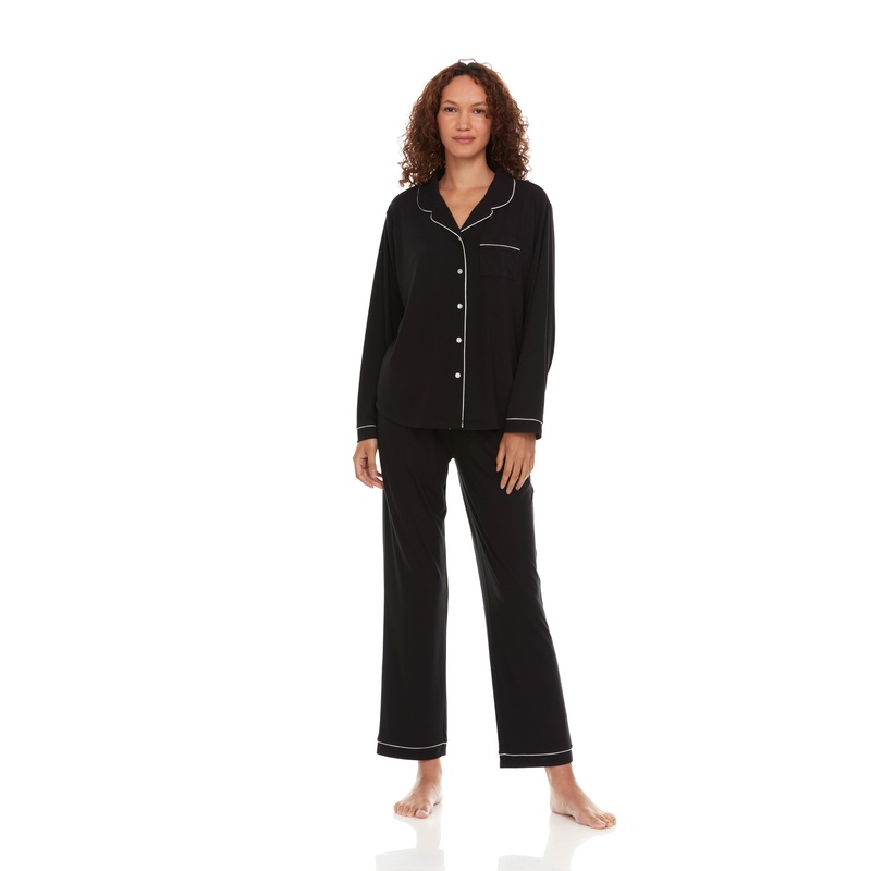 Annie Notch Long PJ Set In Black – Flora Nikrooz