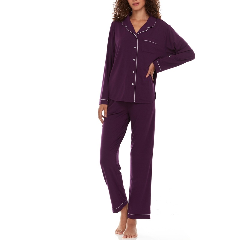 Annie Notch Long PJ Set In Plum – Flora Nikrooz