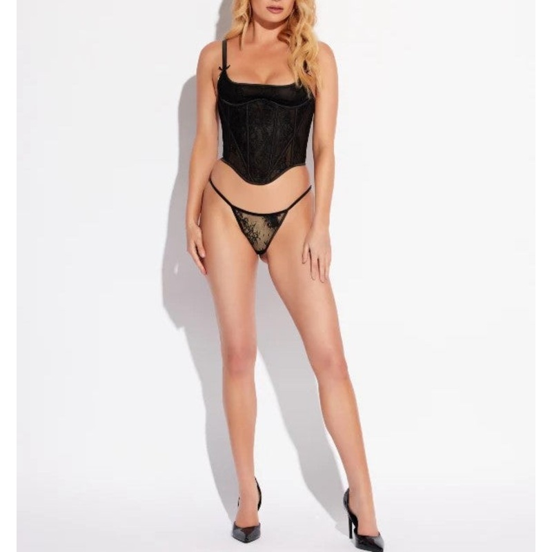 Jocelyn Satin & Lace Open Corset In Black – House of Desire