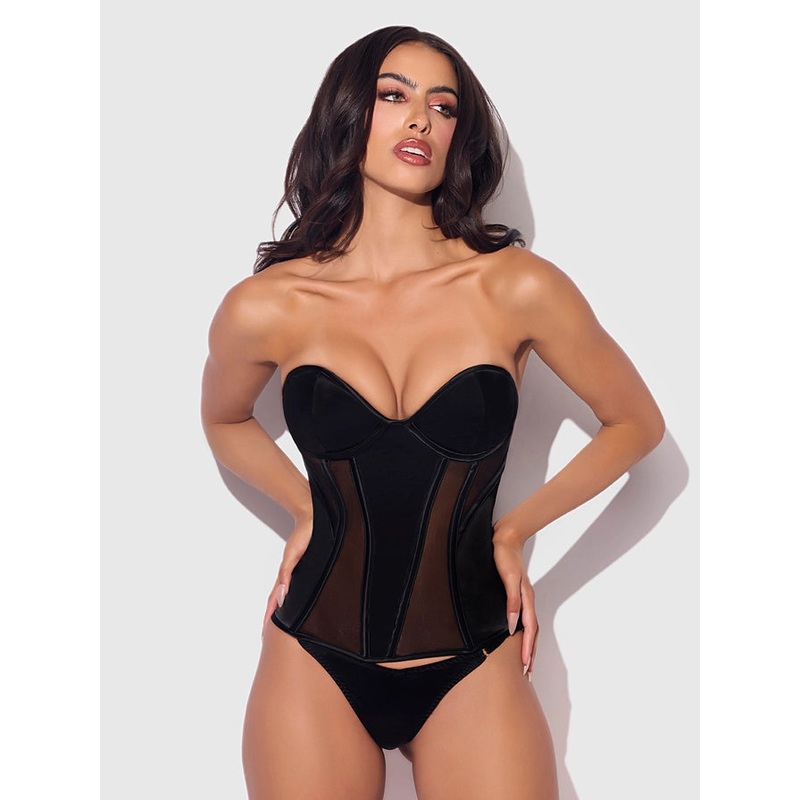 Juliet Satin & Mesh Underwire Corset In Black – House of Desire