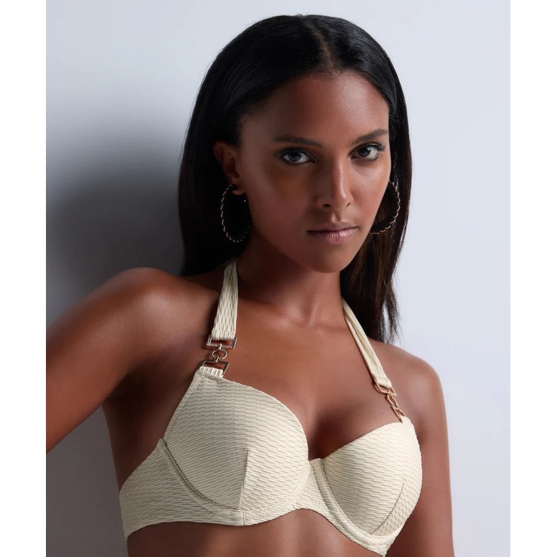 Shimmering Waters Moulded Plunge Bikini Top In Golden White – Aubade