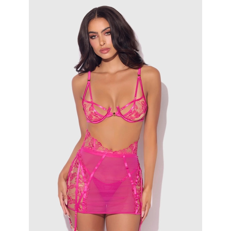 Nova Blacklight Lace Bra & Skirt Set In Pink Dragon – House of Desire
