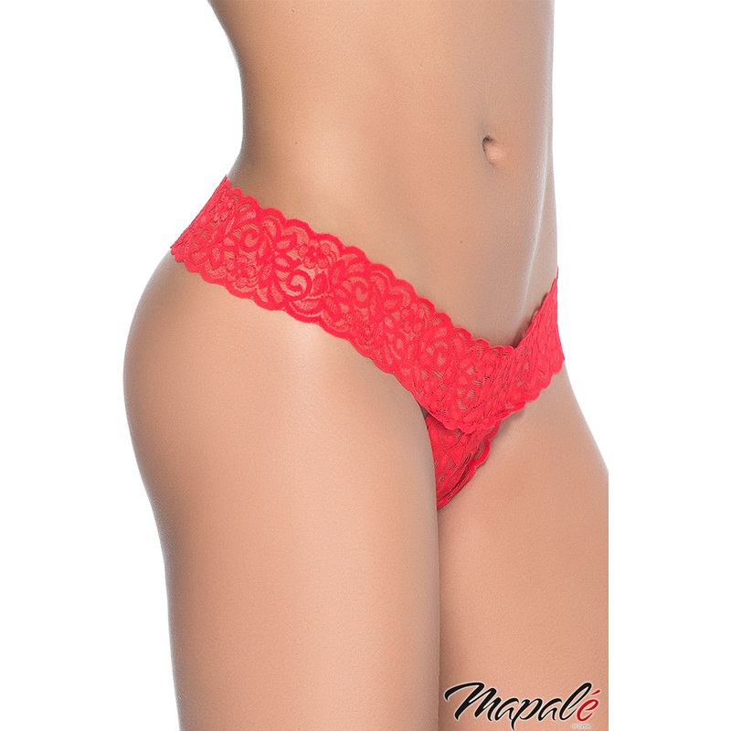 Low Rise Open Lace Thong In Red