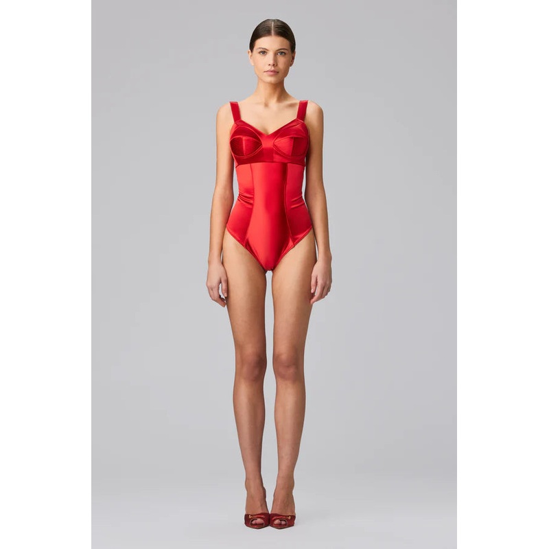 Sculpt Satin Bodysuit In Red – Murmur