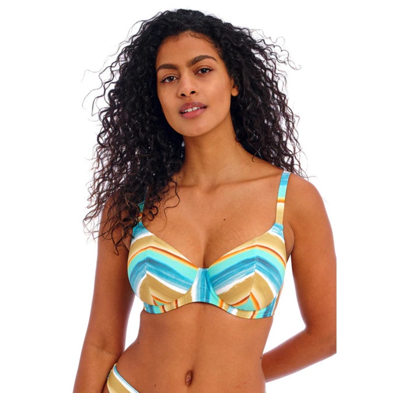 Castaway Island Plunge Bikini Top In Blue Multi