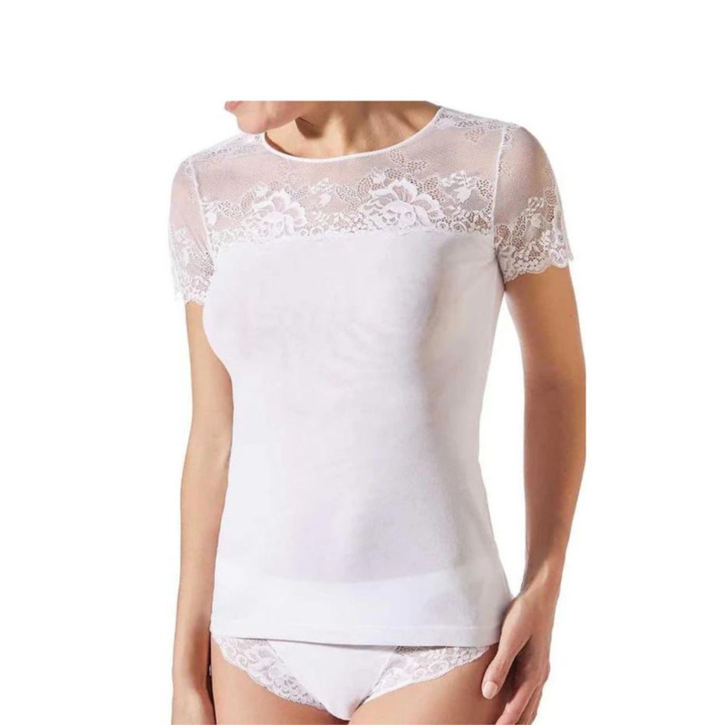 Greta Lace T-Shirt In White – Janira