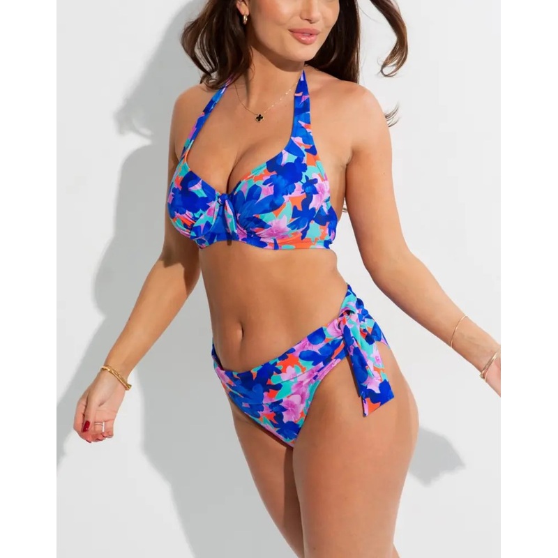 Heatwave Halter Underwired Bikini Top In Aqua Floral – Pour Moi