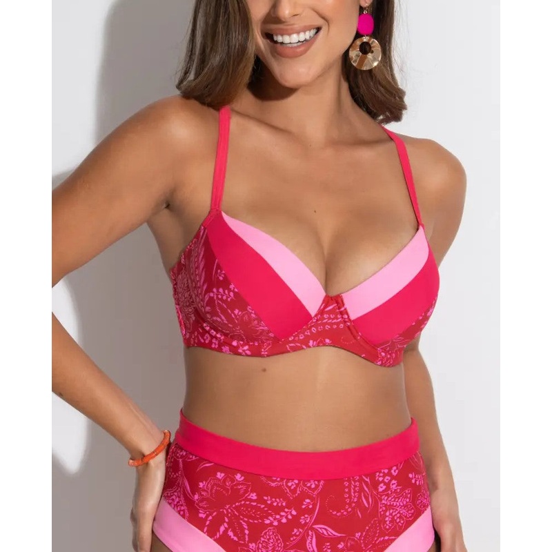Palm Springs Padded Top In Red & Pink  – Pour Moi