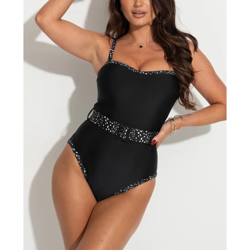 Rhodes Belted Removeable Straps Control Swimsuit In Black & White – Pour Moi