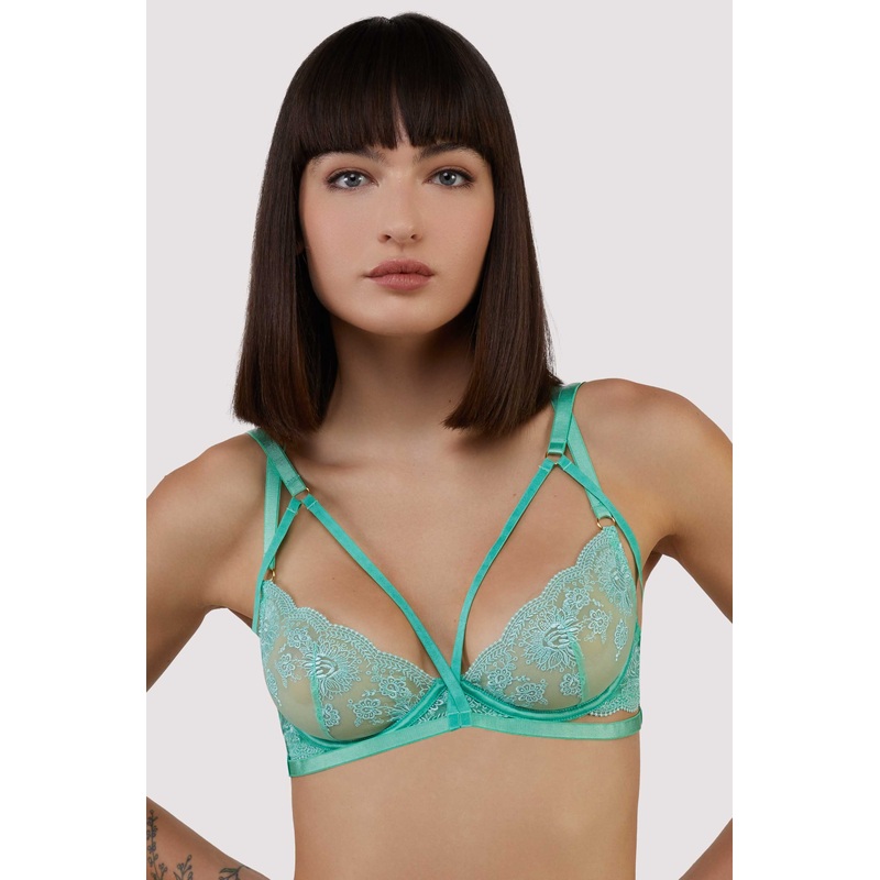 Sarina Embroidery Strap Plunge Bra In Green – Wolf & Whistle