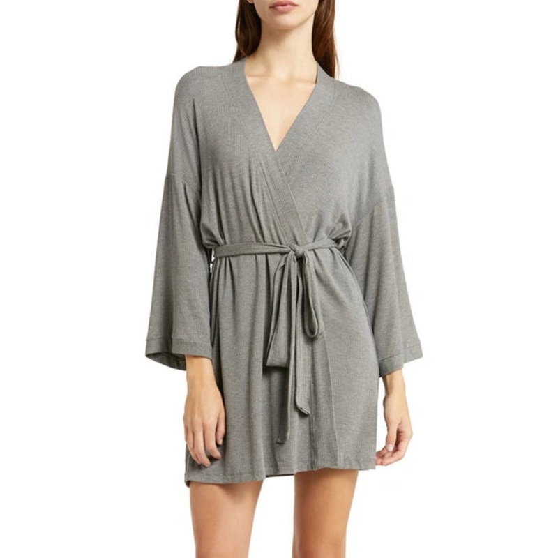 Rib Knit Robe In Heather Grey  – Honeydew Intimates