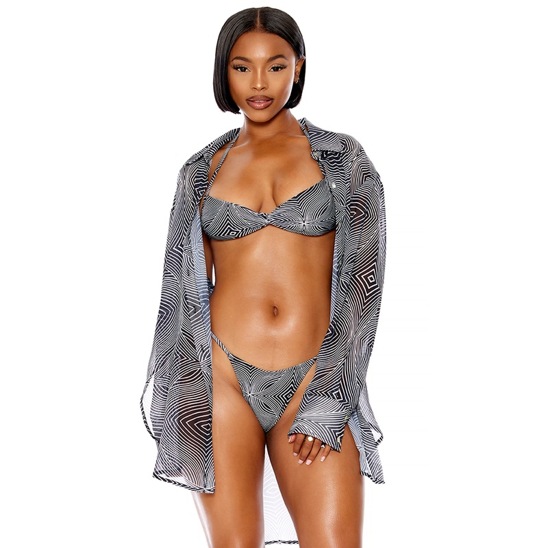 Yucatan Chiffon Button Up Pool Shirt In Black Optic – Forplay
