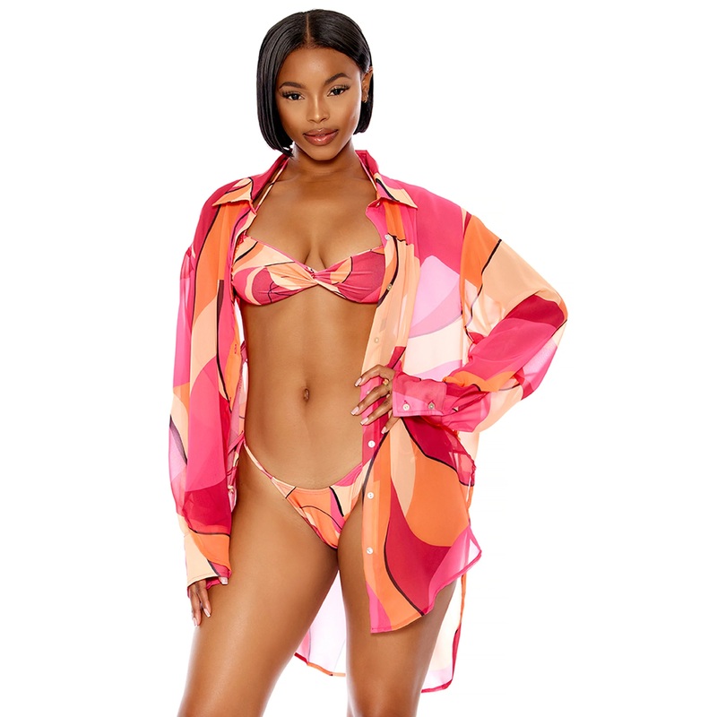 Yucatan Chiffon Button Up Pool Shirt In Fuchsia – Forplay
