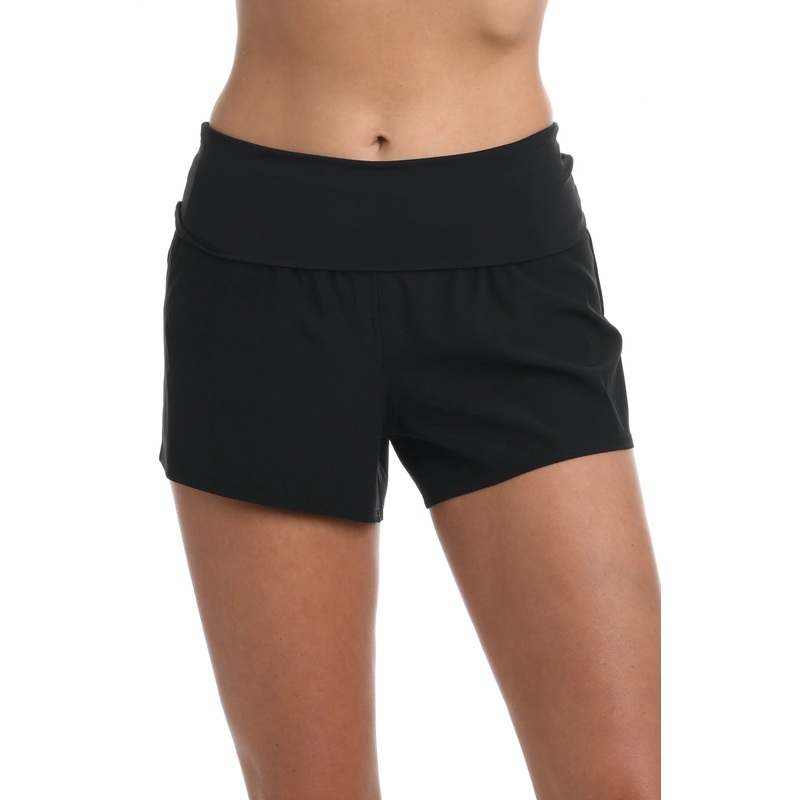Island Goddess Foldover 3″ Inseam Board Short In Black – La Blanca