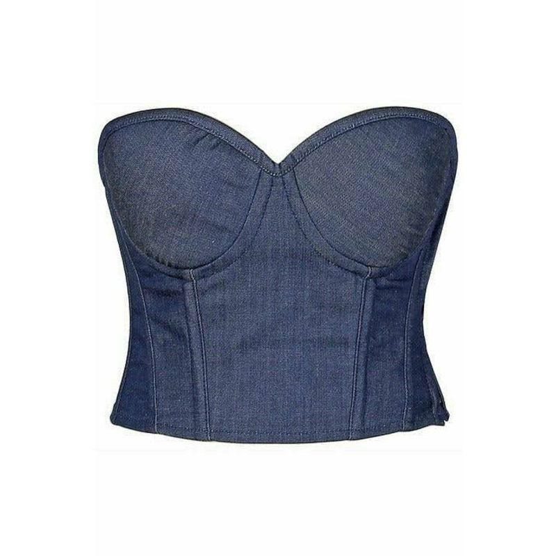 Lavish Underwire Bustier In Blue Denim – Daisy Corsets