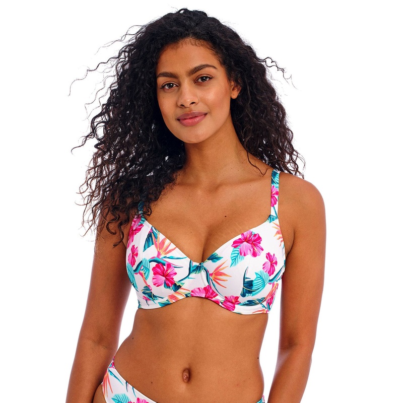 Palm Paradise UW Plunge Bikini Top In White – Freya