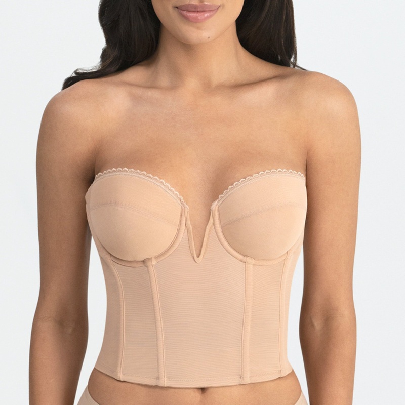 Valerie Bustier Deep Plunge V-Wire Backless Strapless Bridal Bra In Mocha – Dominique