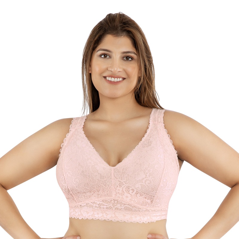 Adriana Wire Free Lace Bralette In Petal Pink – Parfait