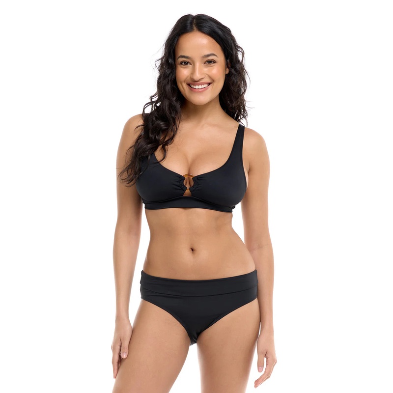 Solid Mid Waist Fold Over Bikini Bottom In Black – Skye