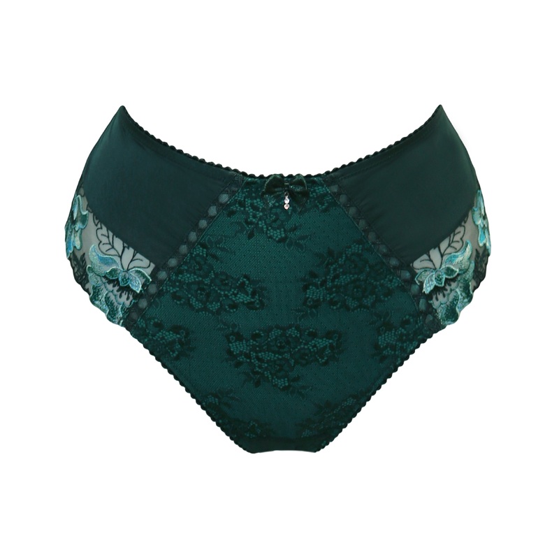 Sofia Lace Embroidered Deep Brief In Forest & Teal – Pour Moi