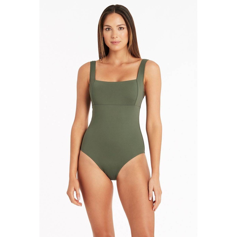 Essential Square Neck Swimsuit In Khaki – Sea Level