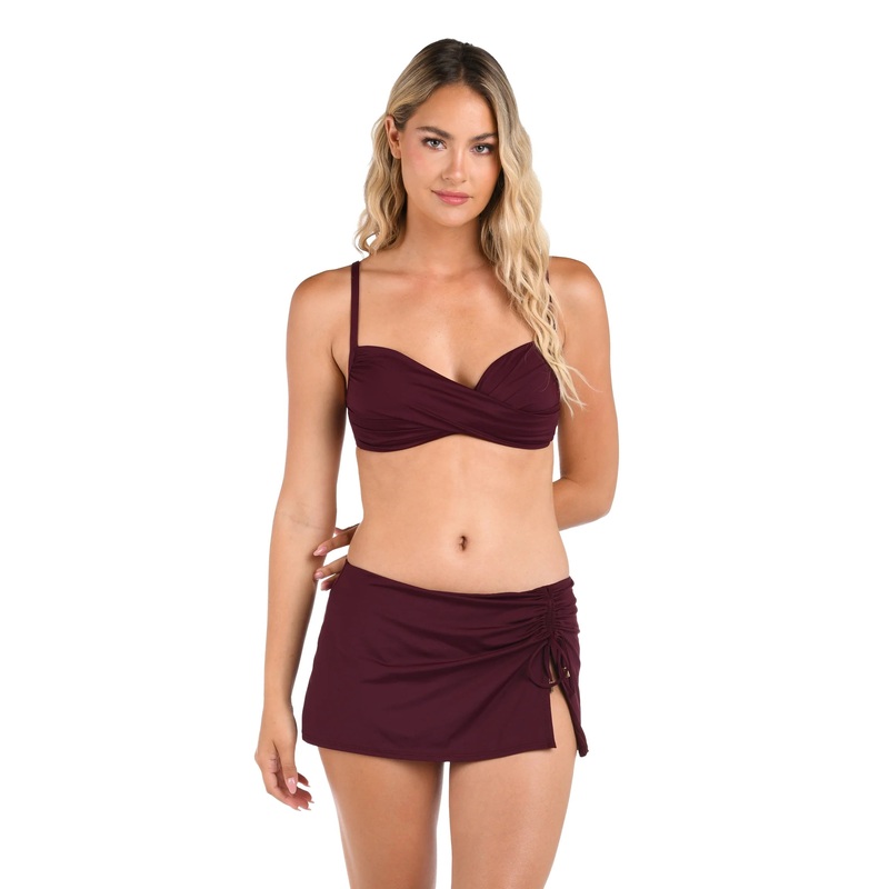 Island Goddess Over The Shoulder Wrap Top In Dark Cherry – La Blanca