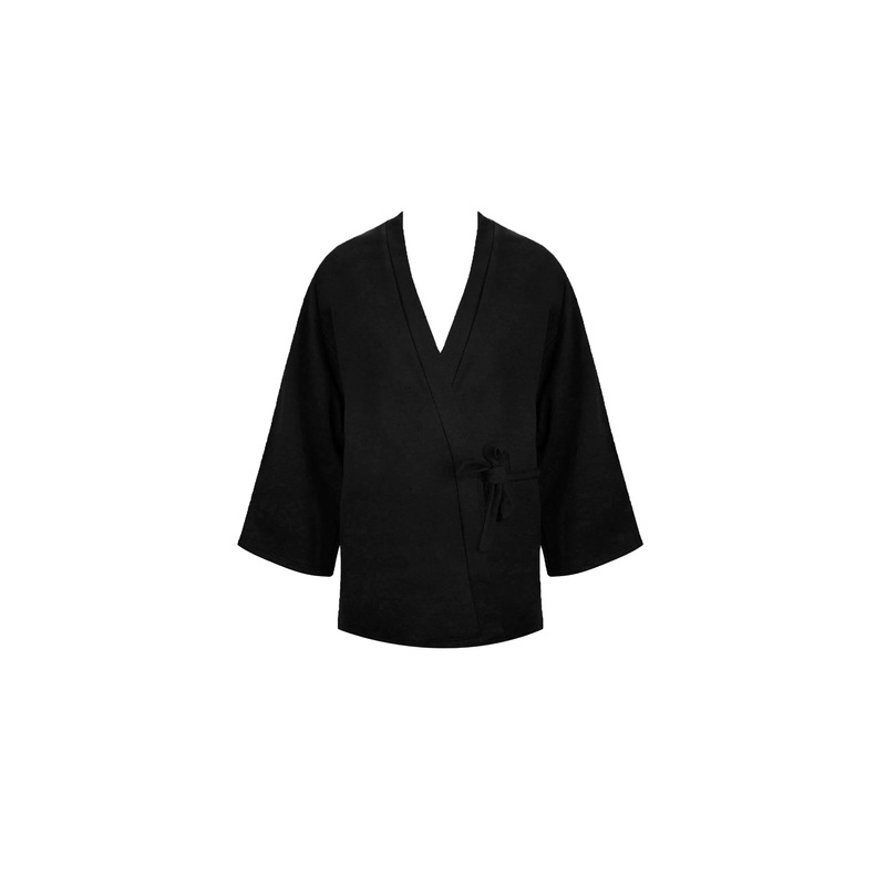 Tressage Graphic Short Negligee In Black – Antigel