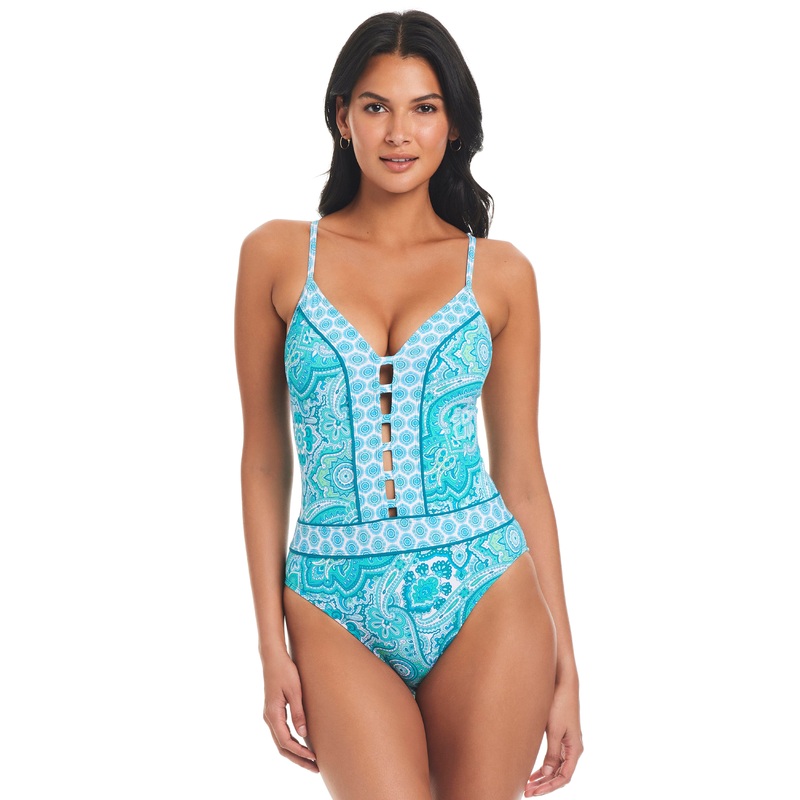 Coastal Cool Plunge One-Piece Swimsuit [SIZE 14]