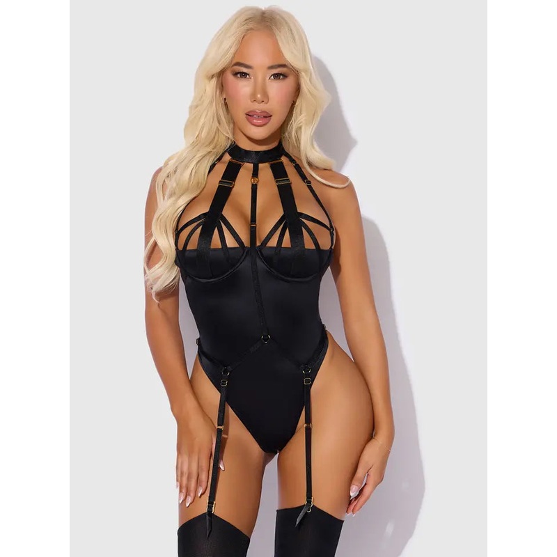 Devon Micro Strappy Harness Teddy In Black – House of Desire